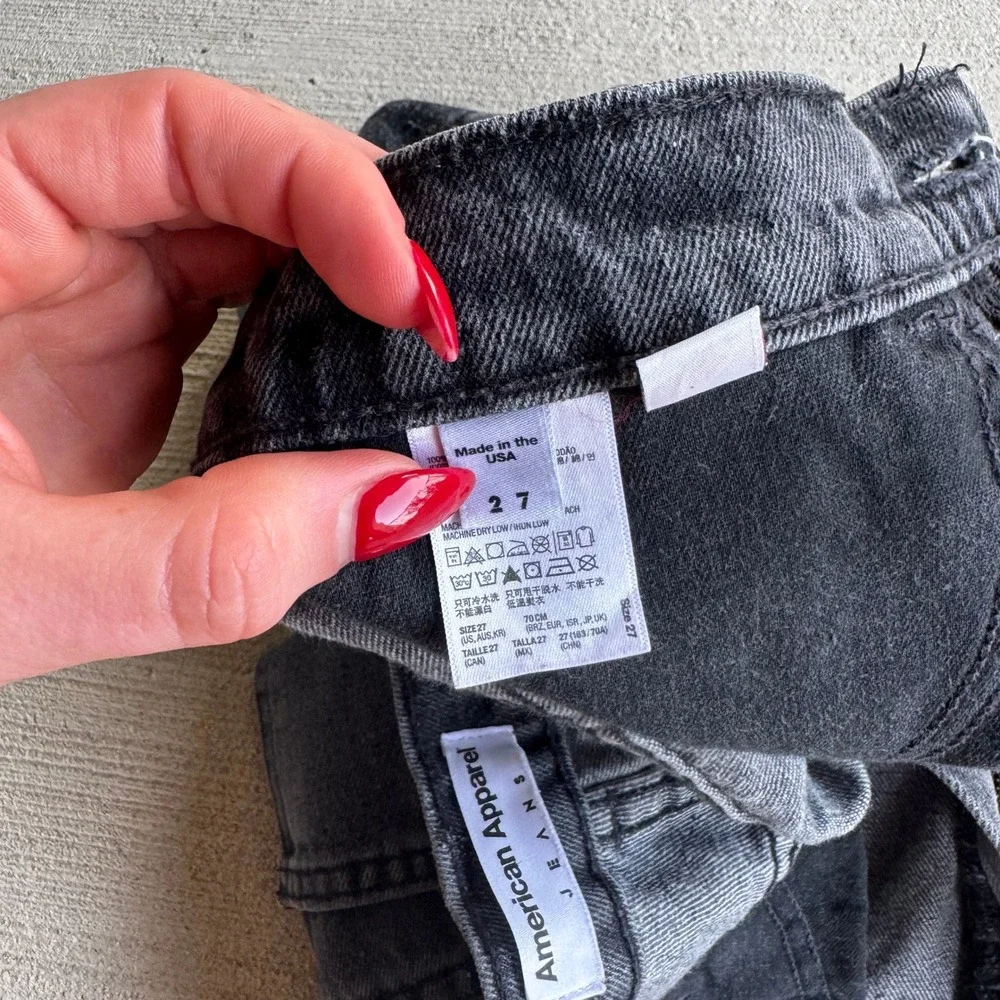 American Apparel Womens Size 27 High Waisted Denim Shorts Washed Black Cuffed